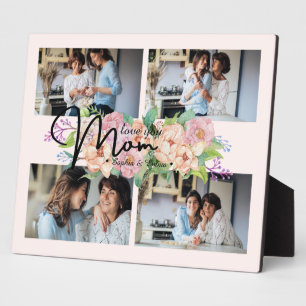 Plaque Photo Flower Script Love You Mom 4 Photo Collage