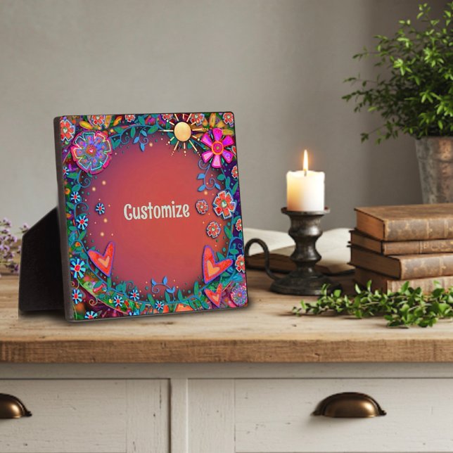 Plaque Photo Fun Sunshine Floral Heart Whimsical Personnalisé (Créateur téléchargé)