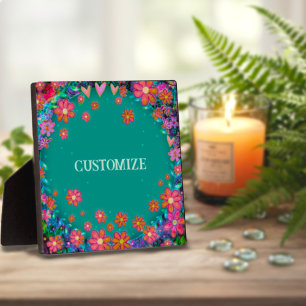 Plaque Photo Fun Turquoise coeur floral Whimsical Personnalisé