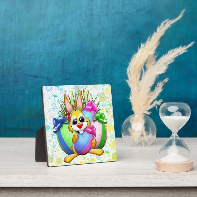 Plaque Photo Funny Bunny biting an Easter Egg (Insitu)