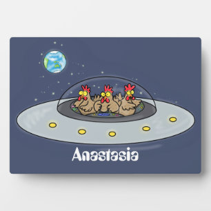 Plaque Photo Funny chickens in space cartoon illustration