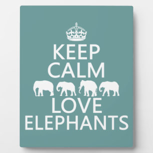 Plaque Photo Gardez le calme et l'amour Eléphants (couleurs per