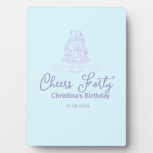 Plaque Photo Gâteau d'anniversaire quarante ans joyeux bleu vio