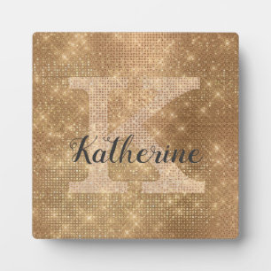 Plaque Photo Girly métallisé or diamant scintillant monogramme