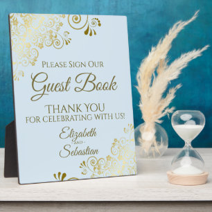 Plaque Photo Gold & Blue S'il vous plaît signer notre Mariage d