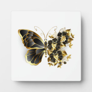 Plaque Photo Gold flower Butterfly with Black Orchid