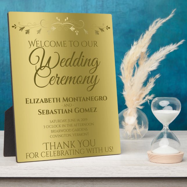 Plaque Photo Gold Gradient & Filigree Elegant Wedding Welcome (Côté)