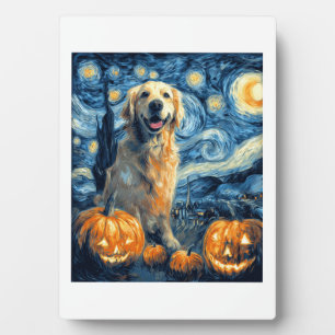 Plaque Photo Golden Retriever Citrouille Nuit Étoilée Chien Mam