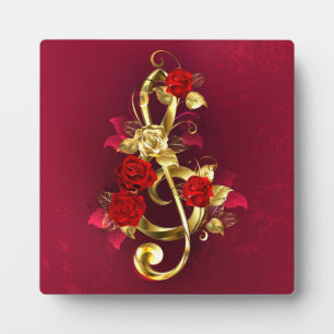 Plaque Photo Golden Treble Clef avec fleurs Roses