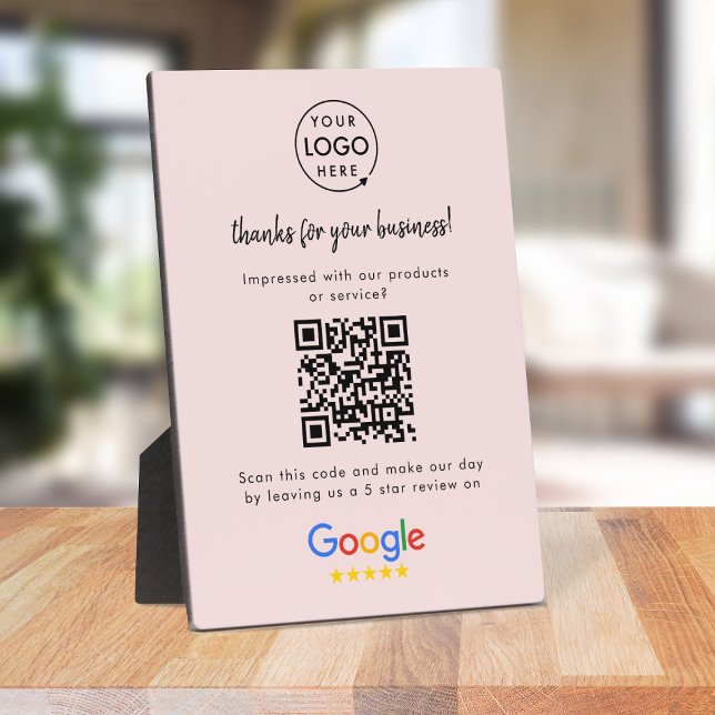 Plaque Photo Google Avis | Demande d'évaluation professionnelle (Google Review interactive QR code tabletop easel plaque signs branded with your company logo.)