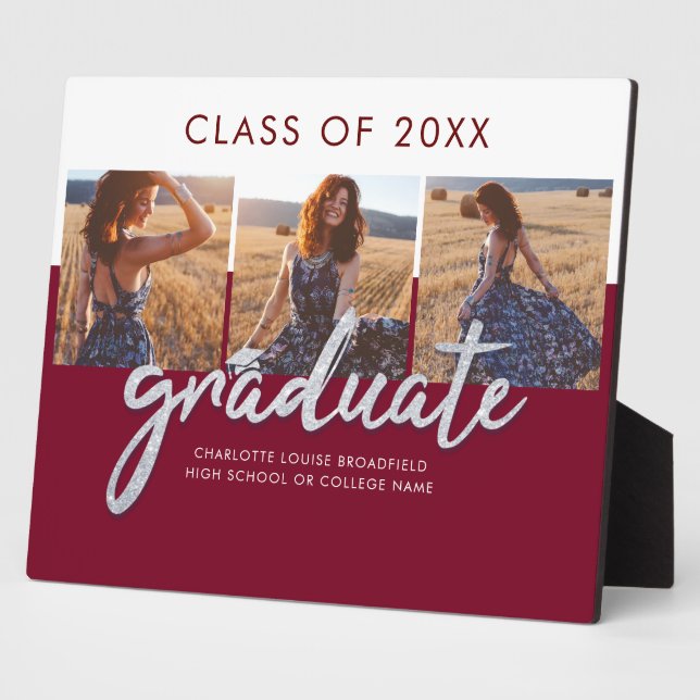Plaque Photo Graduation 2025 Photo Collage Script Grad Keepsaké (Côté)
