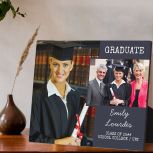 Plaque Photo Graduation 2 Photo Collage Bleu foncé Personnalisé