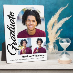 Plaque Photo Graduation Blanche 3 Photo Arc Gras Noir Script