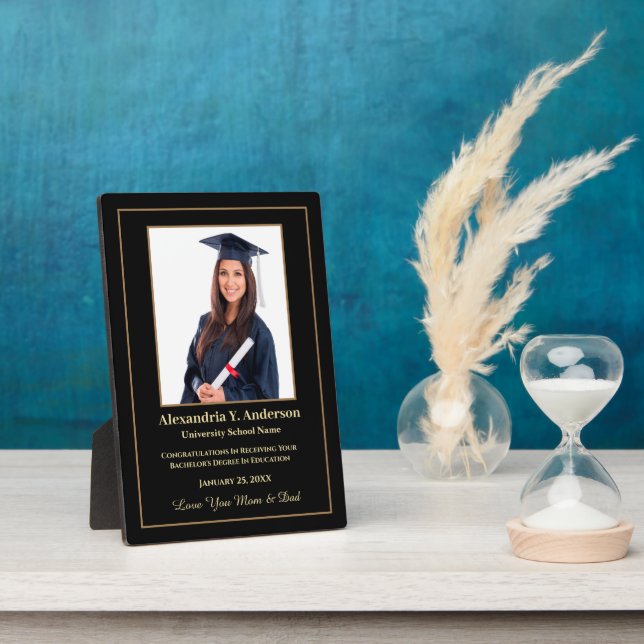 Plaque Photo Graduation Graduate Photo Gold Noir Personnaliser (Côté)