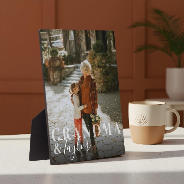 Plaque Photo Grand-mère et grand-enfant Nom du script Garde pho (Grandma & Grandchild Script Name Photo Keepsake Plaque)