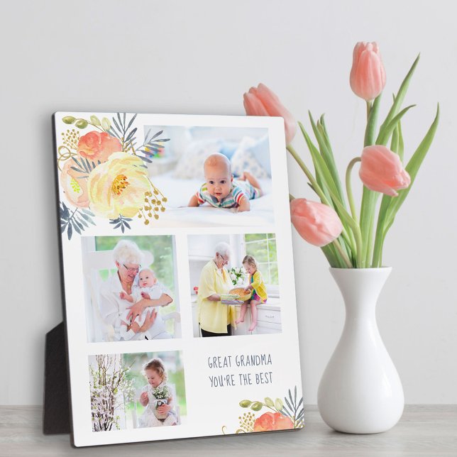 Plaque Photo Grand-mère Vous êtes le meilleur 4 Photo Floral (Créateur téléchargé)