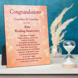 Plaque Photo Grand-parents Ruby Mariage Anniversaire