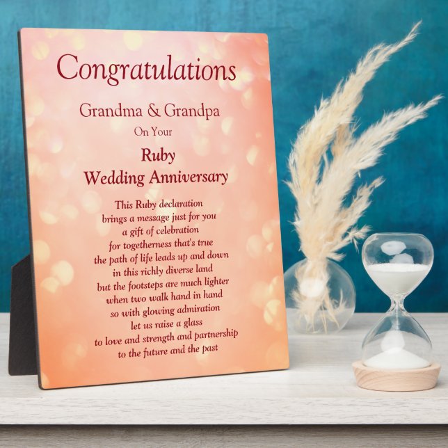 Plaque Photo Grand-parents Ruby Mariage Anniversaire (Côté)