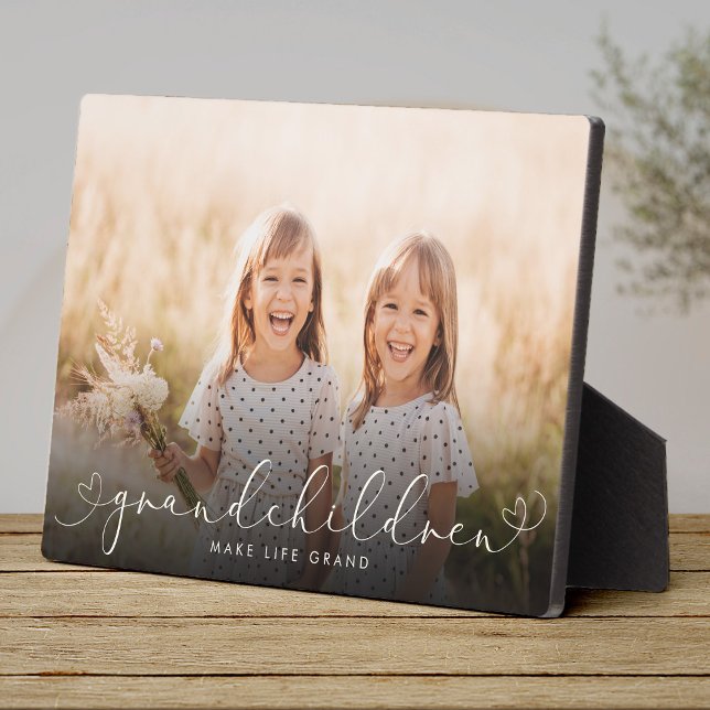 Plaque Photo Grandchildren Modern Heart Script Photo Love (Créateur téléchargé)