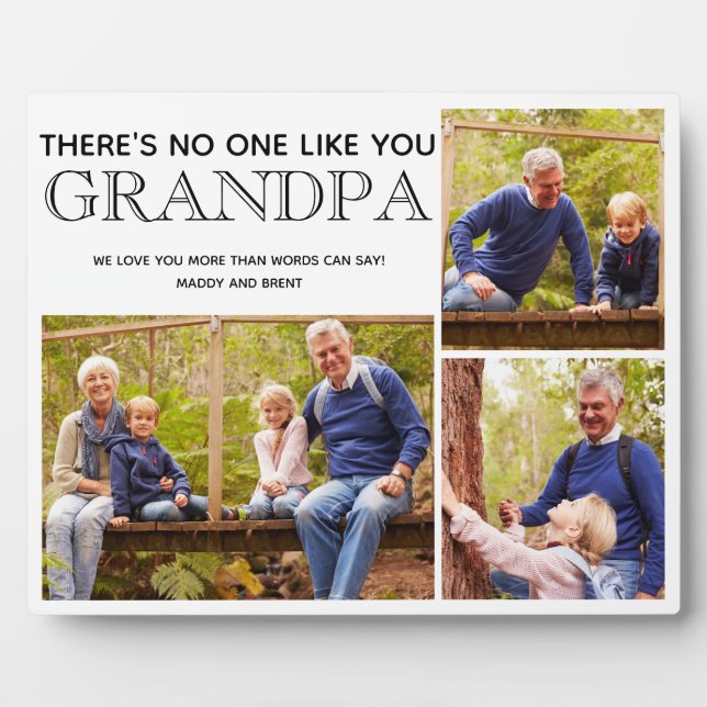 Plaque Photo Grandpa 3 Photo Collage Grandchild Nom (Devant)