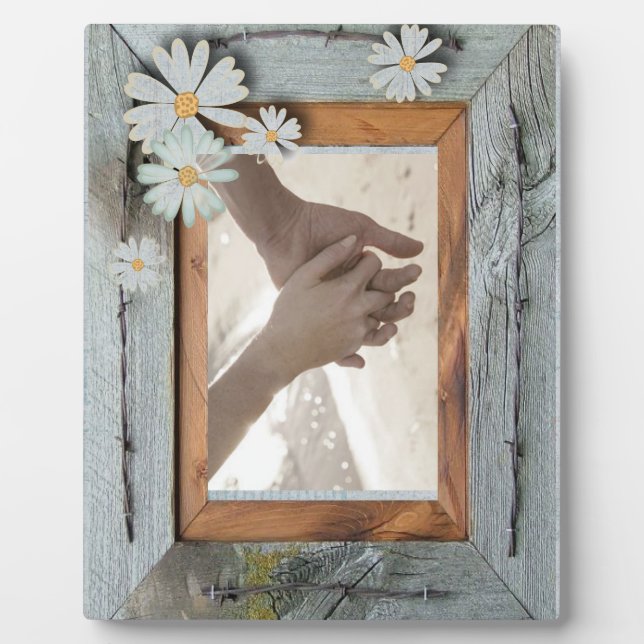 Plaque Photo grange bleu rustique mariage campagnard marguerite (Devant)