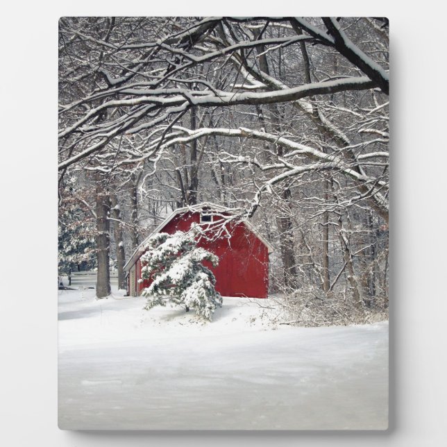 Plaque Photo Grange rouge dans la neige 2011 (Devant)