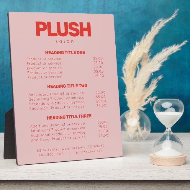Plaque Photo Gras Pink and Red Modern Salon Services Tarifs (Côté)