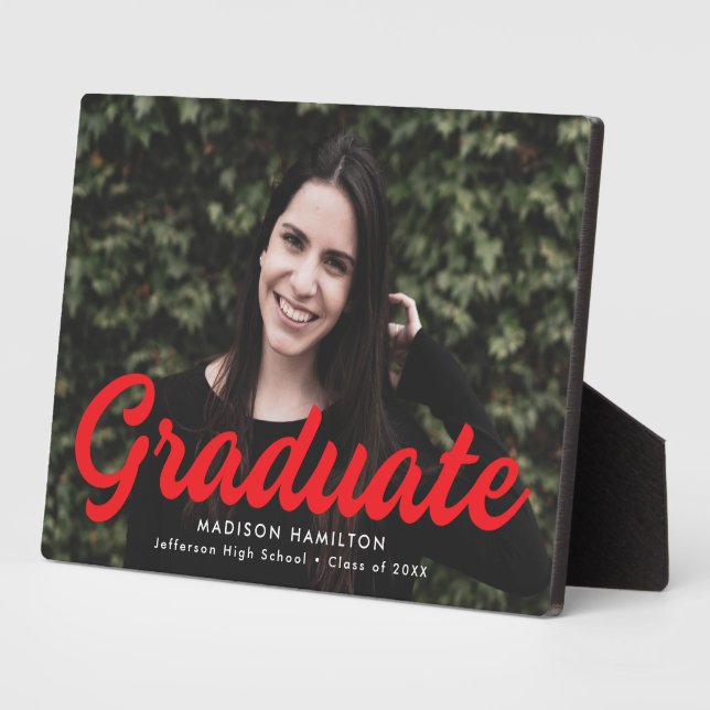 Plaque Photo Gras Red Script Graduation Photo (Côté)