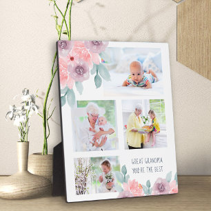 Plaque Photo Great Grandma You're The Best 4 Photo Pink Flower