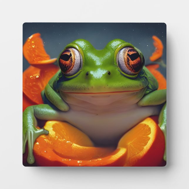 Plaque Photo Grenouille et oranges (Devant)