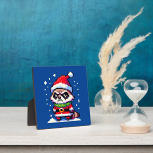 Plaque Photo Grumpy Christmas Raccoon - Drôle Pixel Art Holiday