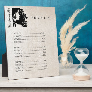 Plaque Photo Hair salon black grey leather look  price list