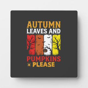Plaque Photo Halloween Feuilles d'Automne et Citrouilles Design