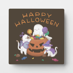Plaque Photo Halloween heureux : Chats et fantômes