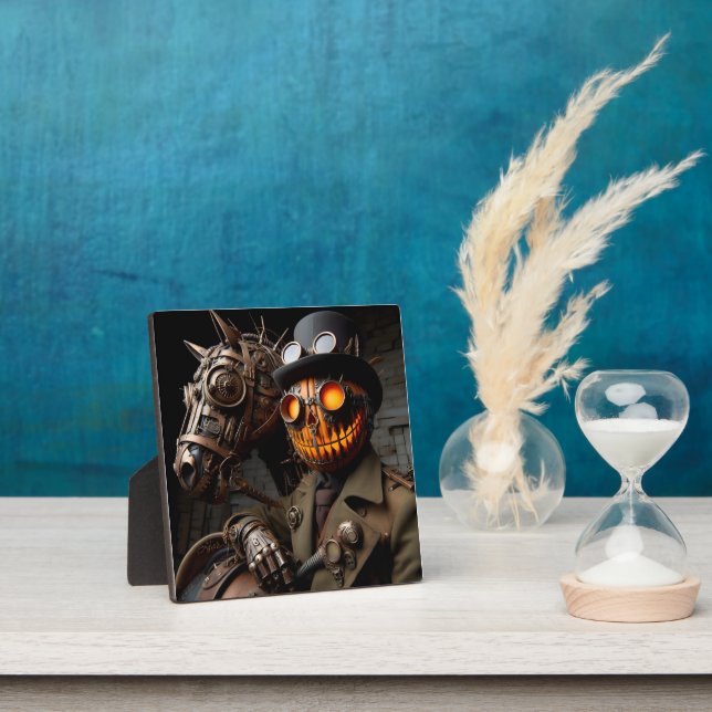 Plaque Photo Halloween Steampunk Jack-O-Lantern Horseman (Insitu)