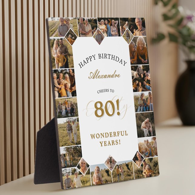 Plaque Photo Happy 80th Birthday Personalized Photo Collage (Happy Birthday Cheers To 80 Years Photo Collage Plaque)