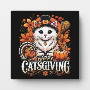 Plaque Photo Happy Catsgiving - Thanksgiving Cat Celebration