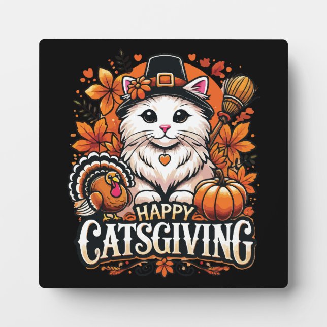 Plaque Photo Happy Catsgiving - Thanksgiving Cat Celebration (Devant)