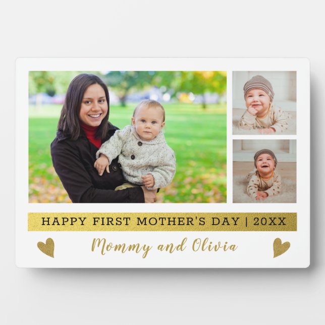 Plaque Photo Happy First Mother's Day 3 Photo Collage (Devant)