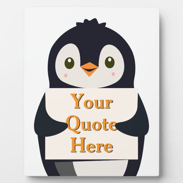 Plaque Photo Happy penguin holding a sign to personalize (Devant)