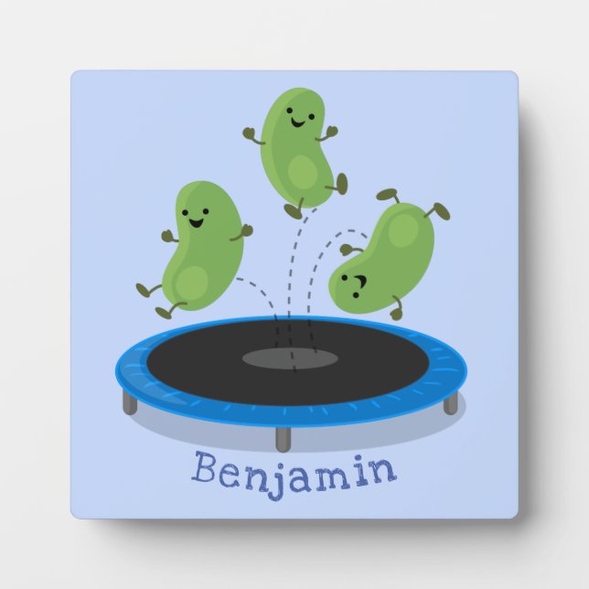 Plaque Photo Haricots verts mignons sur dessin animé trampoline (Devant)