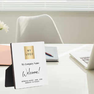 Plaque Photo Heures d'ouverture du logo commercial blanc