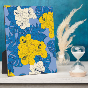 Plaque Photo Hibiscus fleurs et feuilles