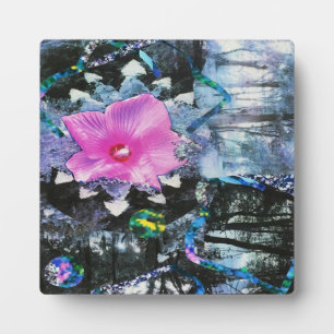 Plaque Photo Hibiscus rose Paysage noir et blanc Collage