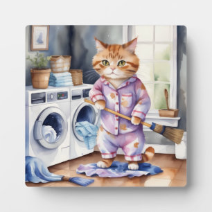 Plaque Photo Hilarious mignon chat en pyjama faisant la blanchi