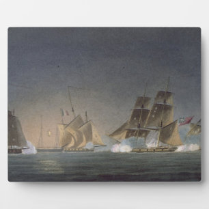 Plaque Photo HMS Rinaldo engageant quatre Privateurs français,