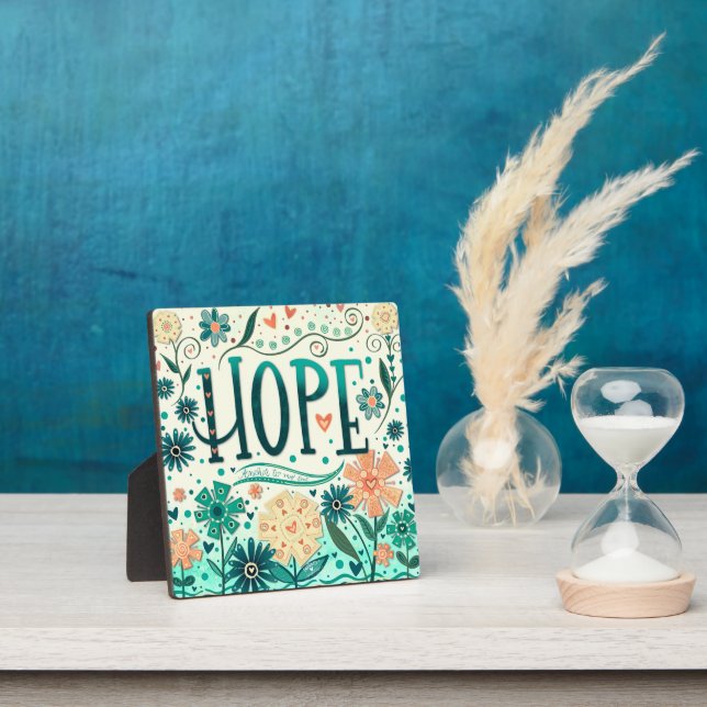 Plaque Photo Hope Turquoise Inspiré Floral Plutôt (Insitu)
