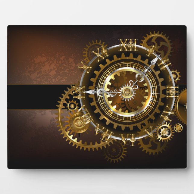 Plaque Photo Horloge Steampunk avec des engrenages anciens (Devant)