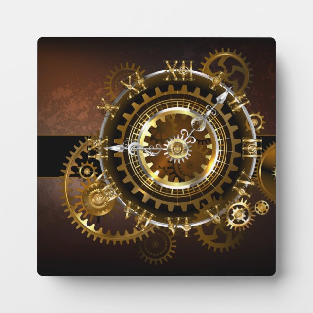 Plaque Photo Horloge Steampunk avec des engrenages anciens (Devant)