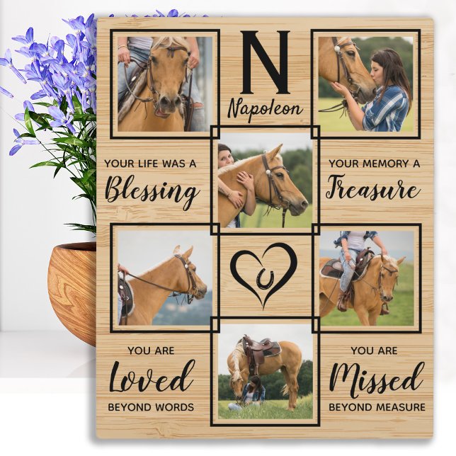 Plaque Photo Horse Pet Memorial Wood Grain Photo de collage (Créateur téléchargé)